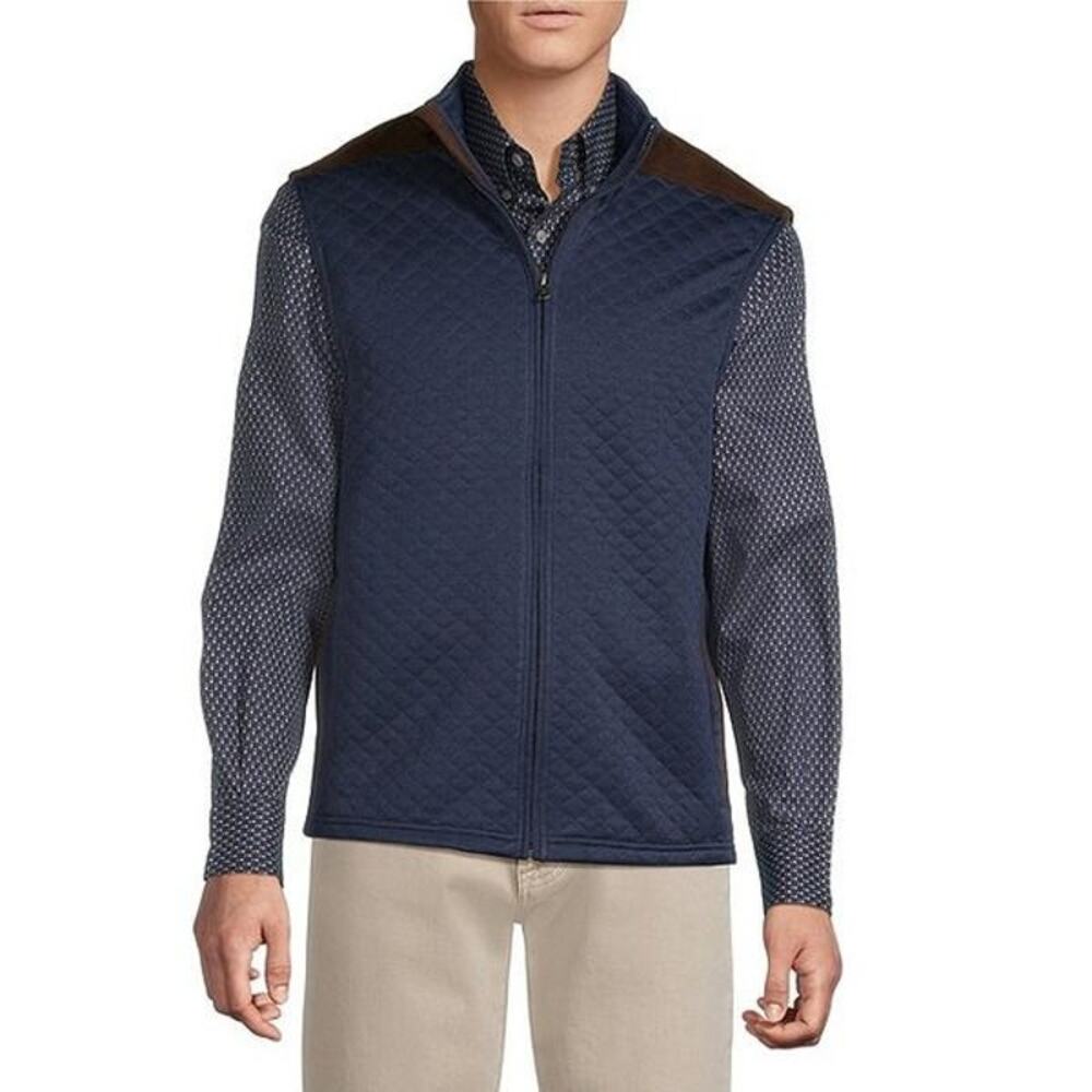 Cremieux Men's Small Navy Heather Quilted Full Zip Vest Preppy Classic S7-1